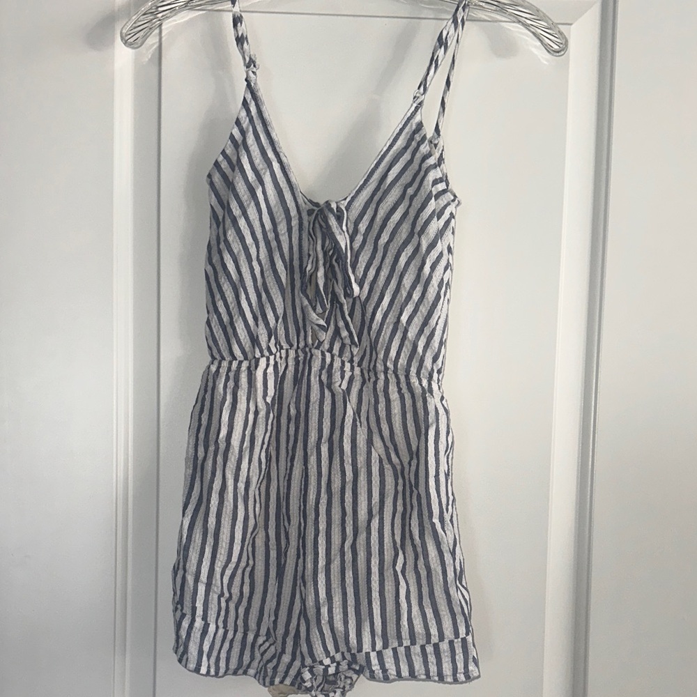 La Hearts Blue & White Striped Wrap Romper - Picture 2 of 2